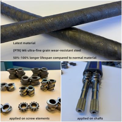 (PTR) W6 siêu hạt mịn, chống mòn thép Extruder bộ phận Twin-vít Extruder Thread phần tử thùng và trục