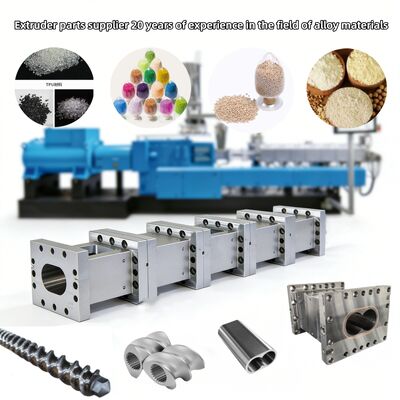 Thùng trục vít đôi hợp kim niken có khả năng chống mài mòn và phụ tùng máy đùn có thể tùy chỉnh để gia công nhựa